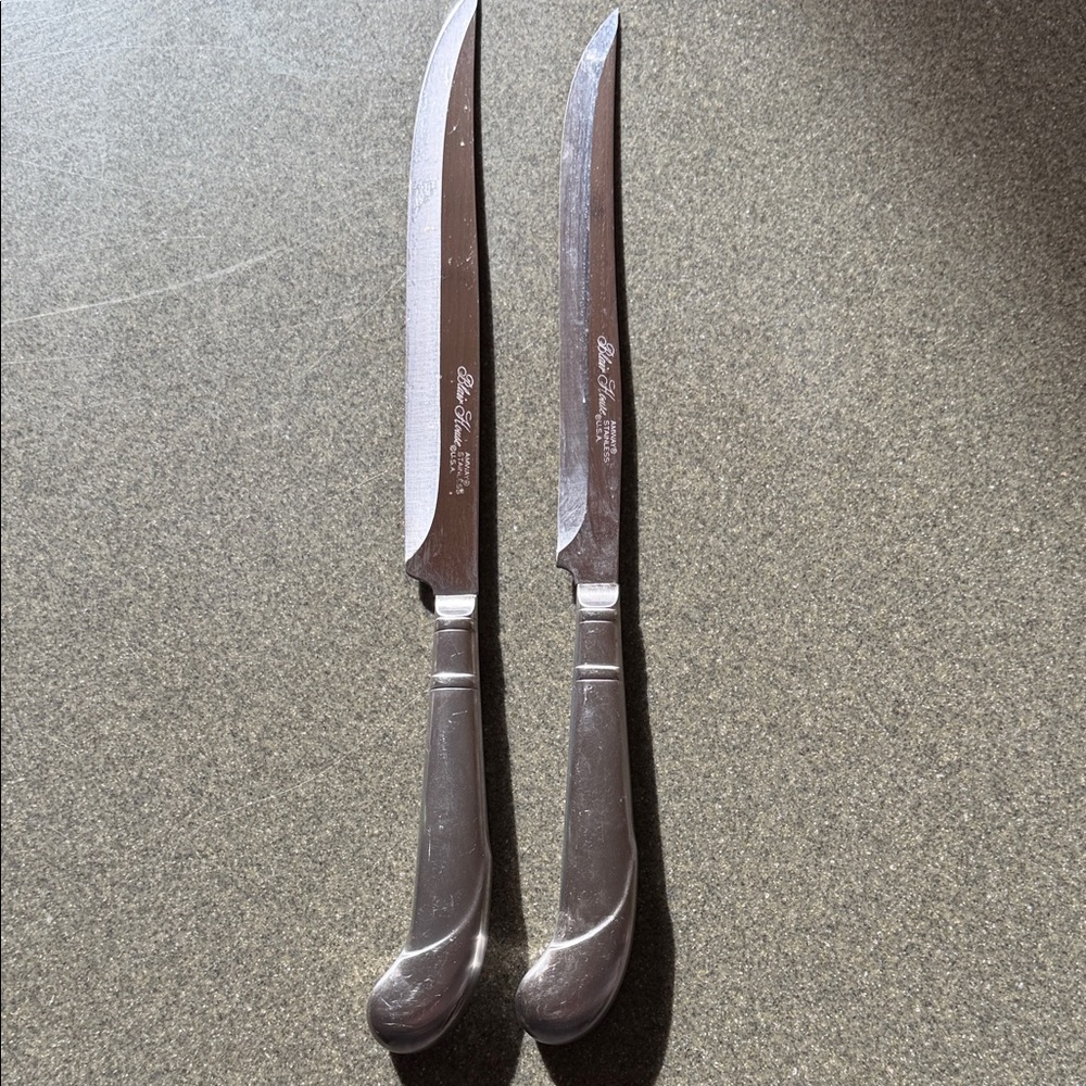 Amway Blair House Stainless Steel Steak Knives Set of 2 USA Made Silver Curved